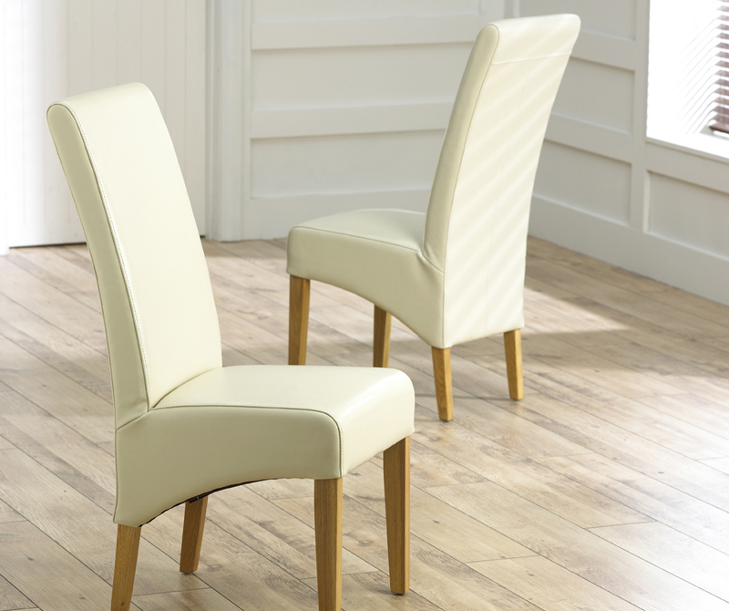 Roma Oak and Leather Dining Chair Cream (Pair) - Click Image to Close